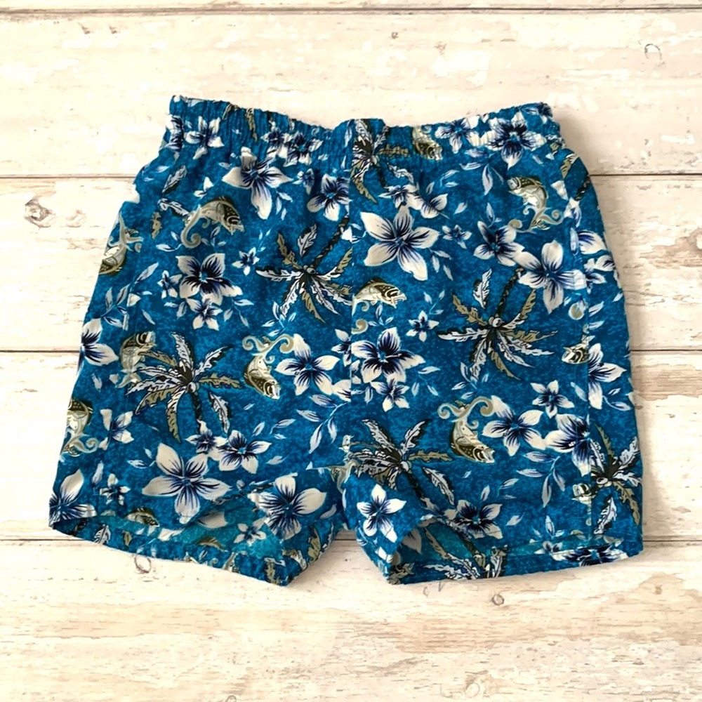 Boys 24m Swimsuit Swim Trunks Blue Floral Fish Palm Trees Children’s Place Brand
